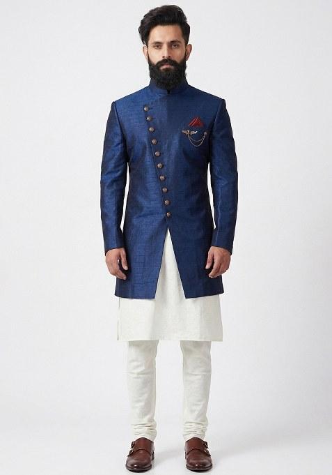 White Plain Silk Dhoti Kurta For Men