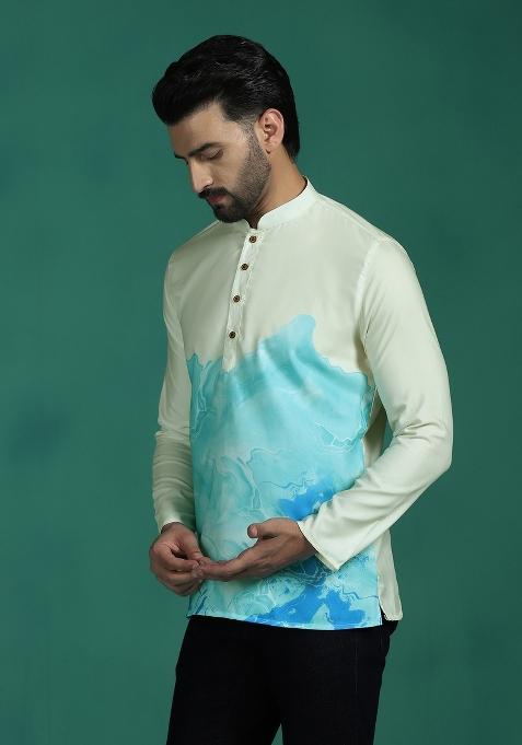 Multicolor Ombre Rayon Short Kurta For Men