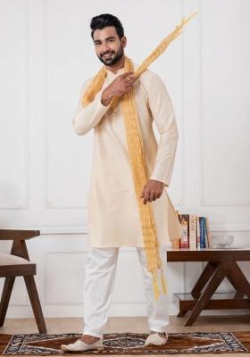 Golden Embroidery Silk Kurta Set For Men