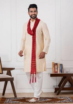 Golden Embroidery Silk Kurta Set For Men