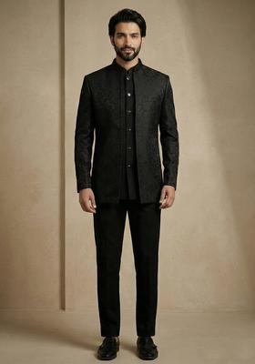 Black Satin Indo Western For Men