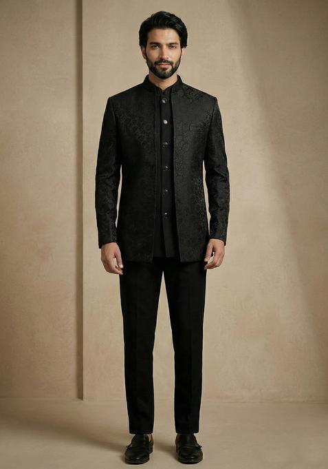 Black Satin Indo Western For Men