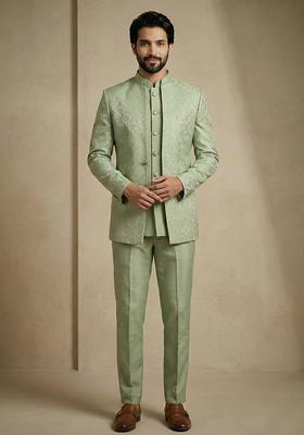 Olive Satin Indo Western For Men