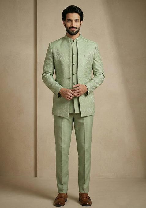Olive Satin Indo Western For Men