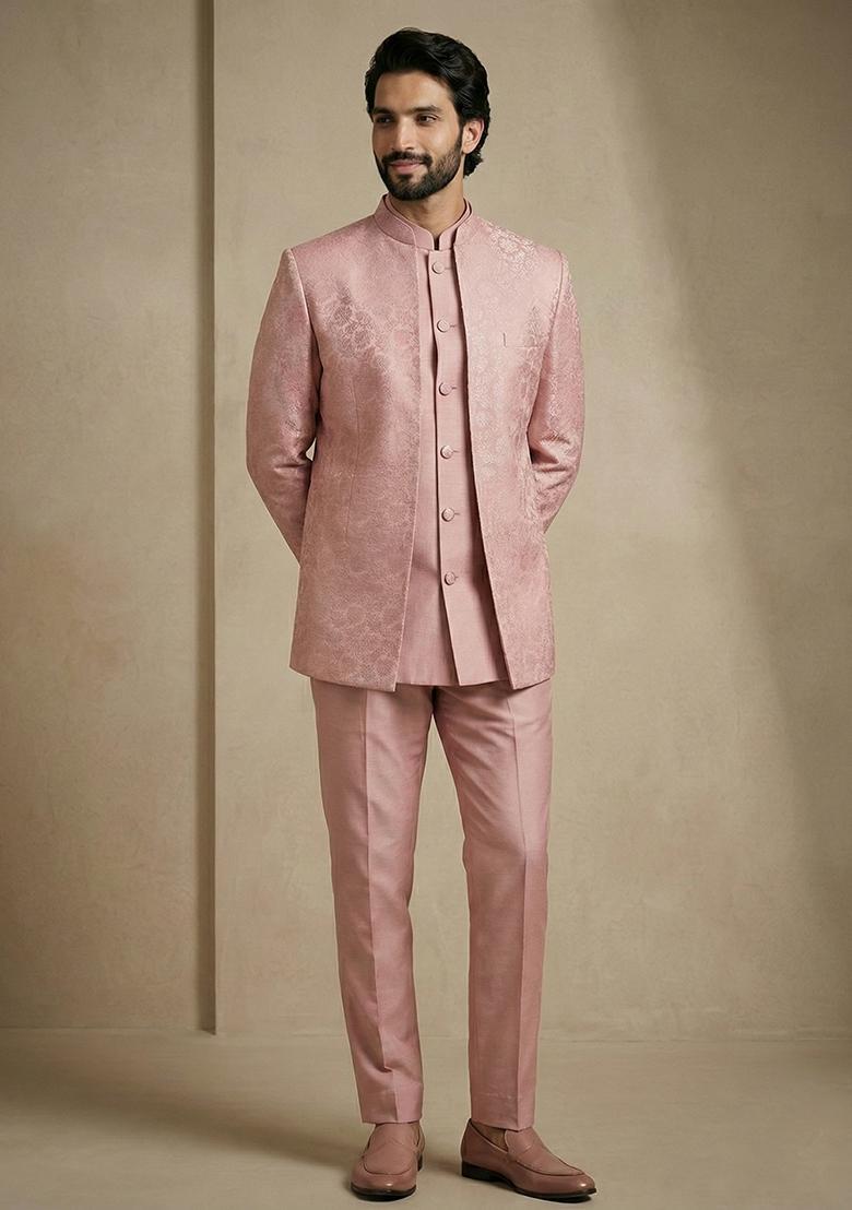Light Pink Satin Indo Western For Men - Indya