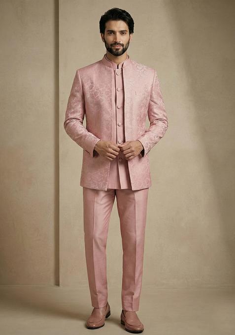 Light Pink Satin Indo Western For Men