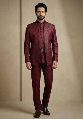 Dark Maroon Satin Indo Western For Men