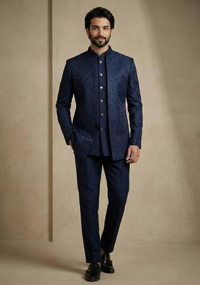 Navy Blue Satin Indo Western For Men