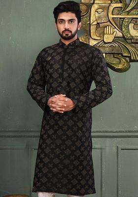 Black Silk Kurta For Men