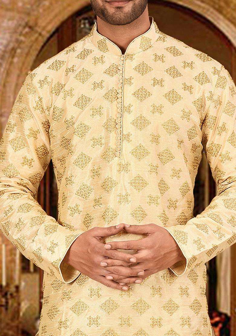 Fawn Silk Kurta For Men - Indya