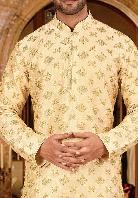 Fawn Silk Kurta For Men