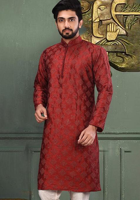 Red Silk Kurta For Men