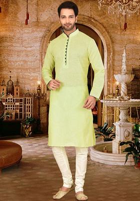 Green Cotton Kurta Set For Men