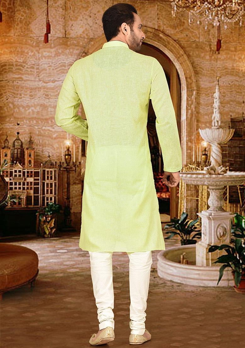 Green Cotton Kurta Set For Men - Indya