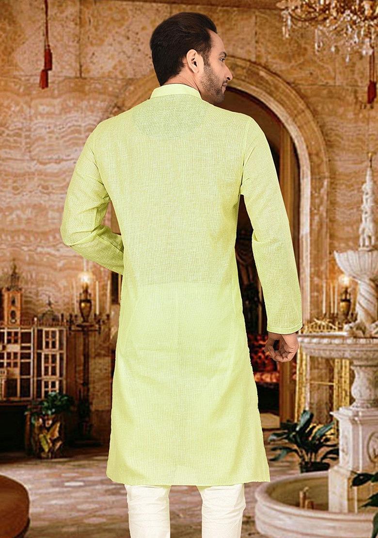 Green Cotton Kurta For Men - Indya