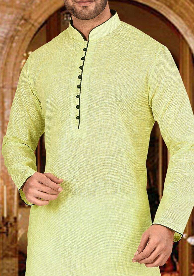 Green Cotton Kurta For Men - Indya