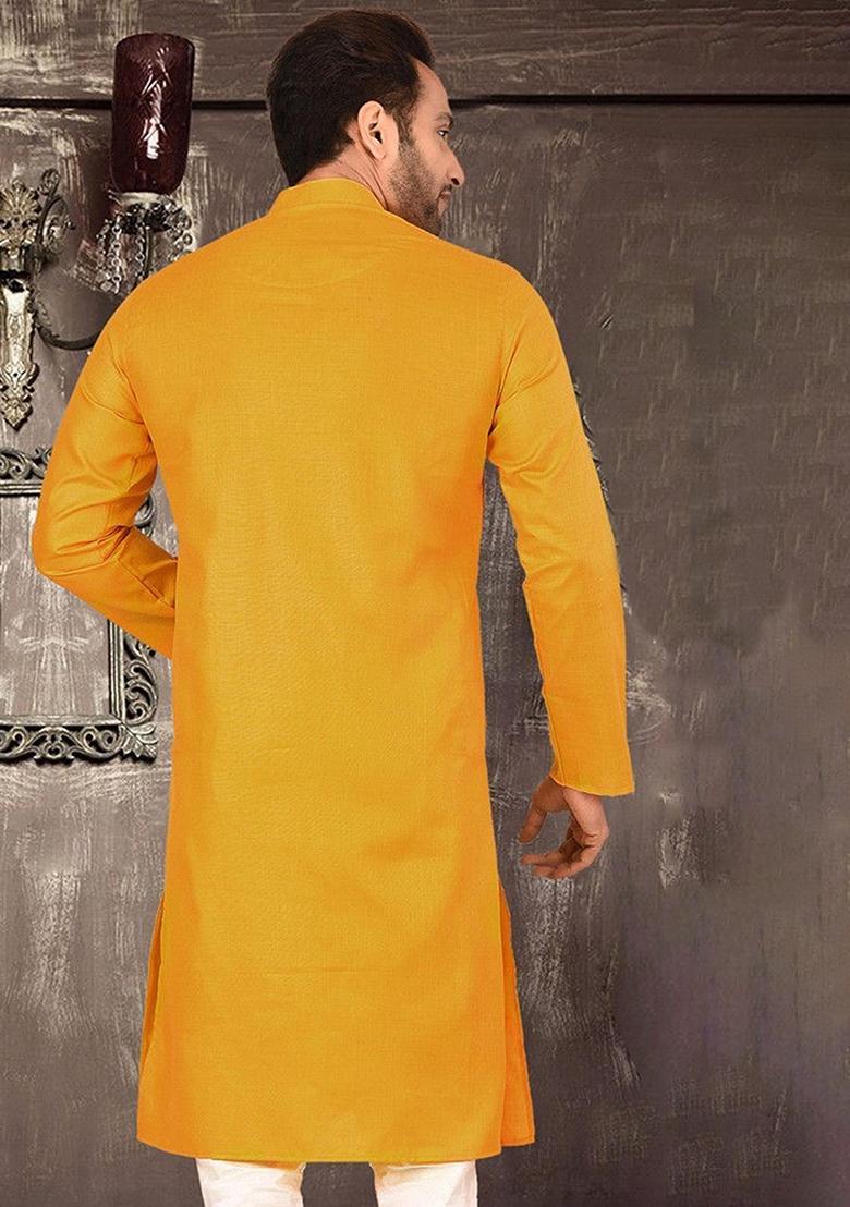 Yellow Cotton Kurta For Men - Indya