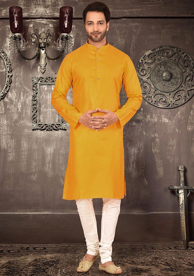 Yellow Cotton Kurta For Men - Indya