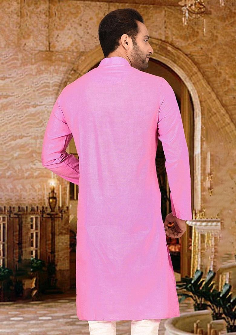 Pink Cotton Kurta For Men - Indya