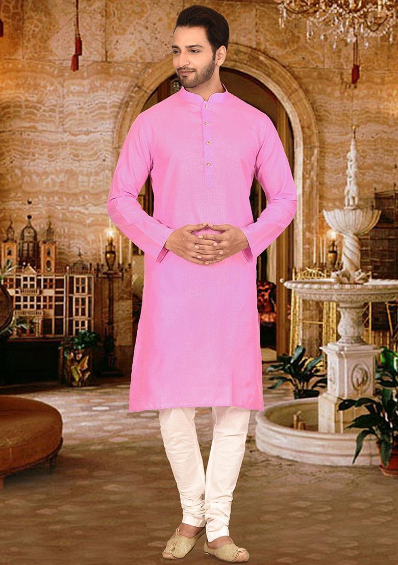 Pink Cotton Kurta For Men - Indya