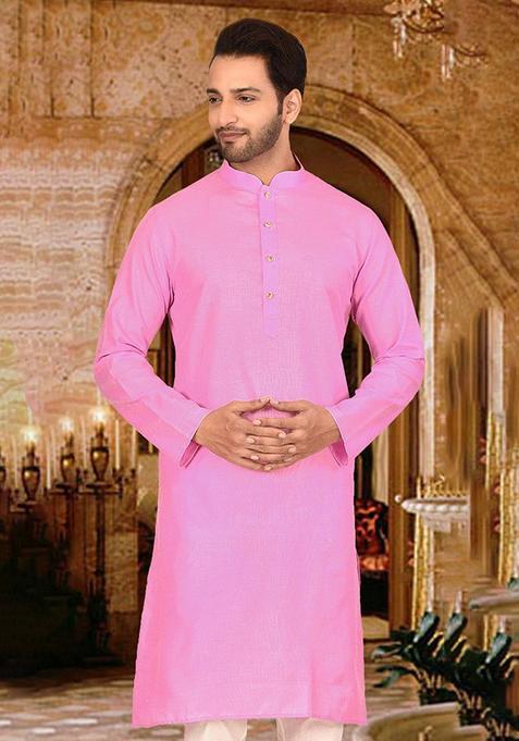 Pink Cotton Kurta For Men