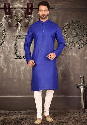 Royal Blue Cotton Kurta Set For Men