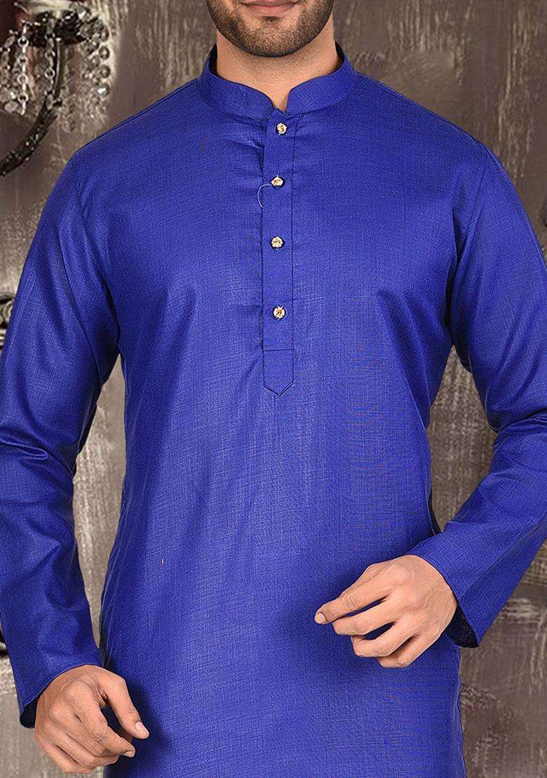 Royal Blue Cotton Kurta Set For Men - Indya