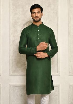 Bottle Green Cotton Kurta For Men