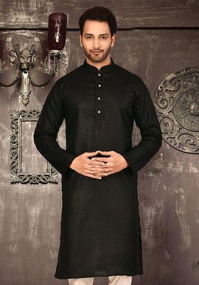 Black Cotton Kurta For Men