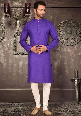 Purple Cotton Kurta Set For Men