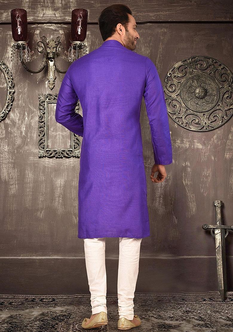 Purple Cotton Kurta Set For Men - Indya