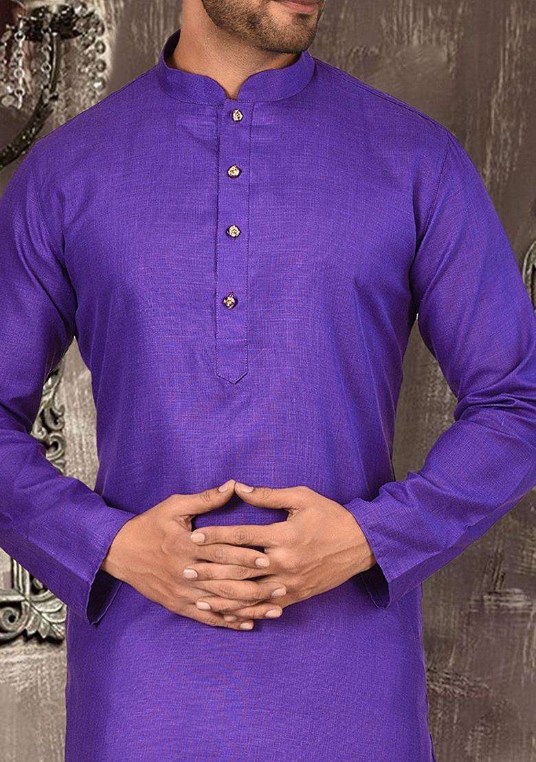 Purple Cotton Kurta Set For Men - Indya