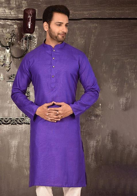 Purple Cotton Kurta For Men