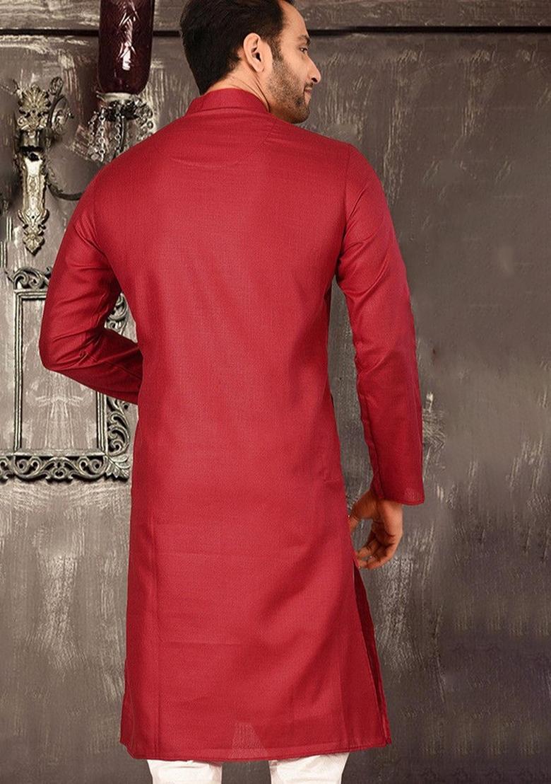 Red Cotton Kurta For Men - Indya
