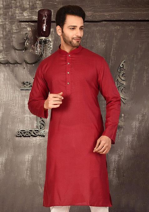 Red Cotton Kurta For Men