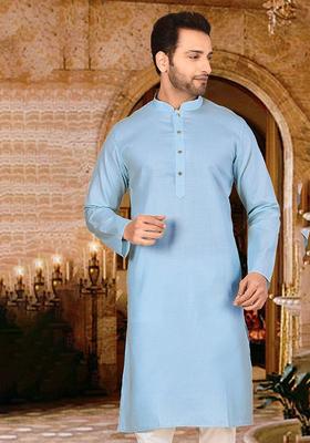 Sky Blue Cotton Kurta For Men