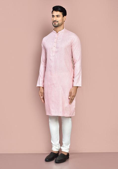 Pink Cotton Kurta Set For Men