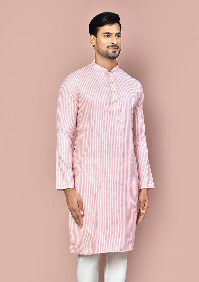 Pink Cotton Kurta For Men - Indya