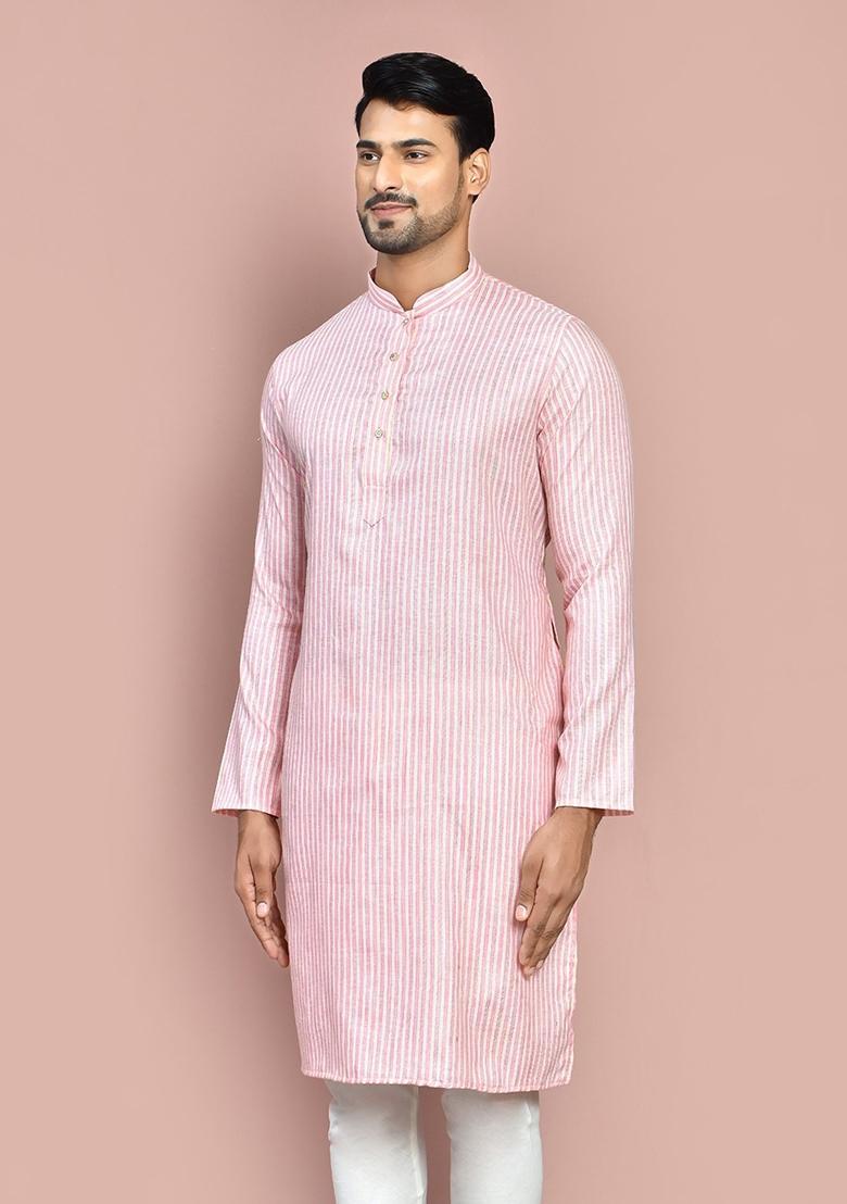 Pink Cotton Kurta For Men - Indya