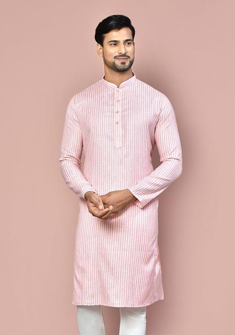 Pink Cotton Kurta For Men