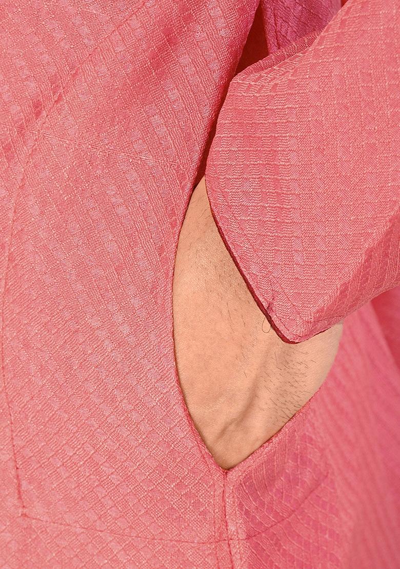 Peach Silk Kurta For Men - Indya