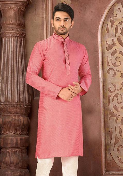 Peach Silk Kurta For Men