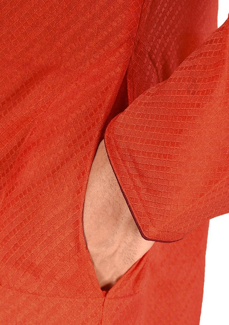 Peach Silk Kurta For Men - Indya