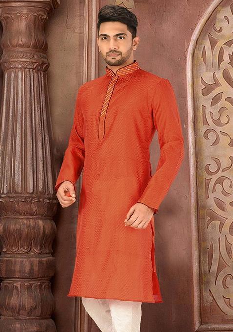 Peach Silk Kurta For Men