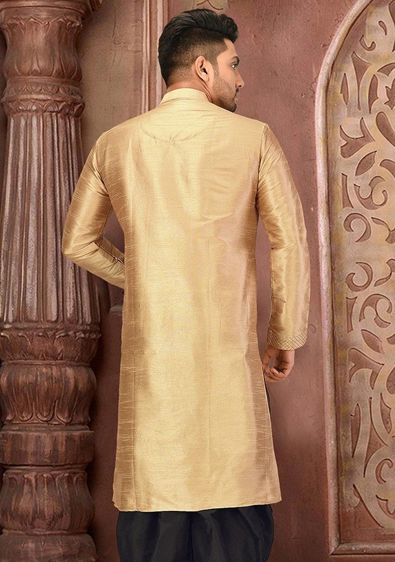 Beige Silk Kurta For Men - Indya