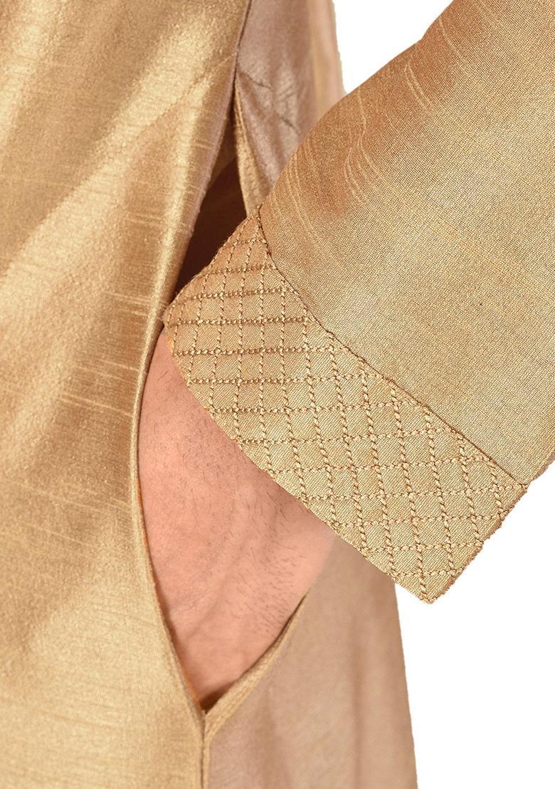 Beige Silk Kurta For Men - Indya