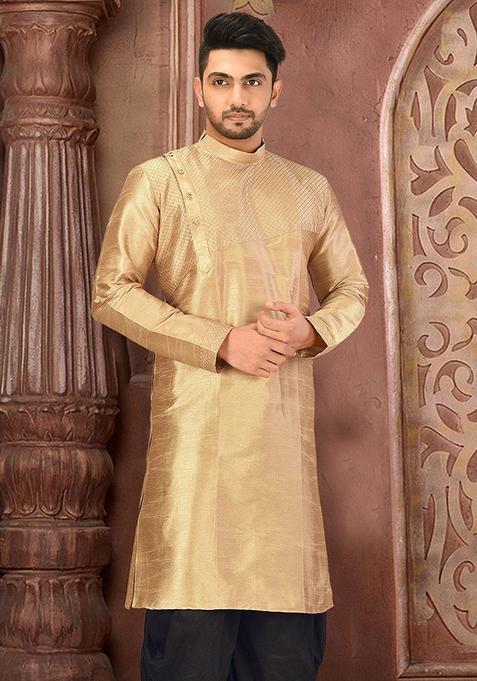 Beige Silk Kurta For Men