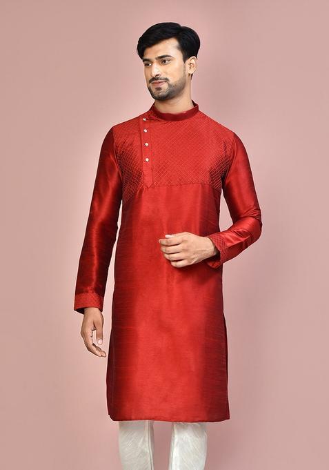 Red Silk Kurta For Men