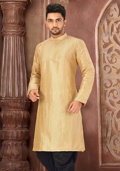 Light Golden Silk Kurta For Men