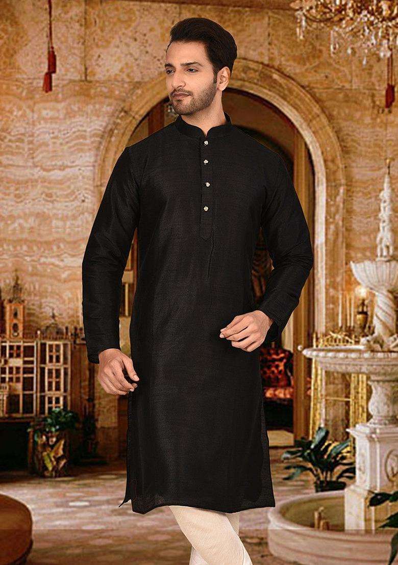 Orange Silk Kurta For Men - Indya